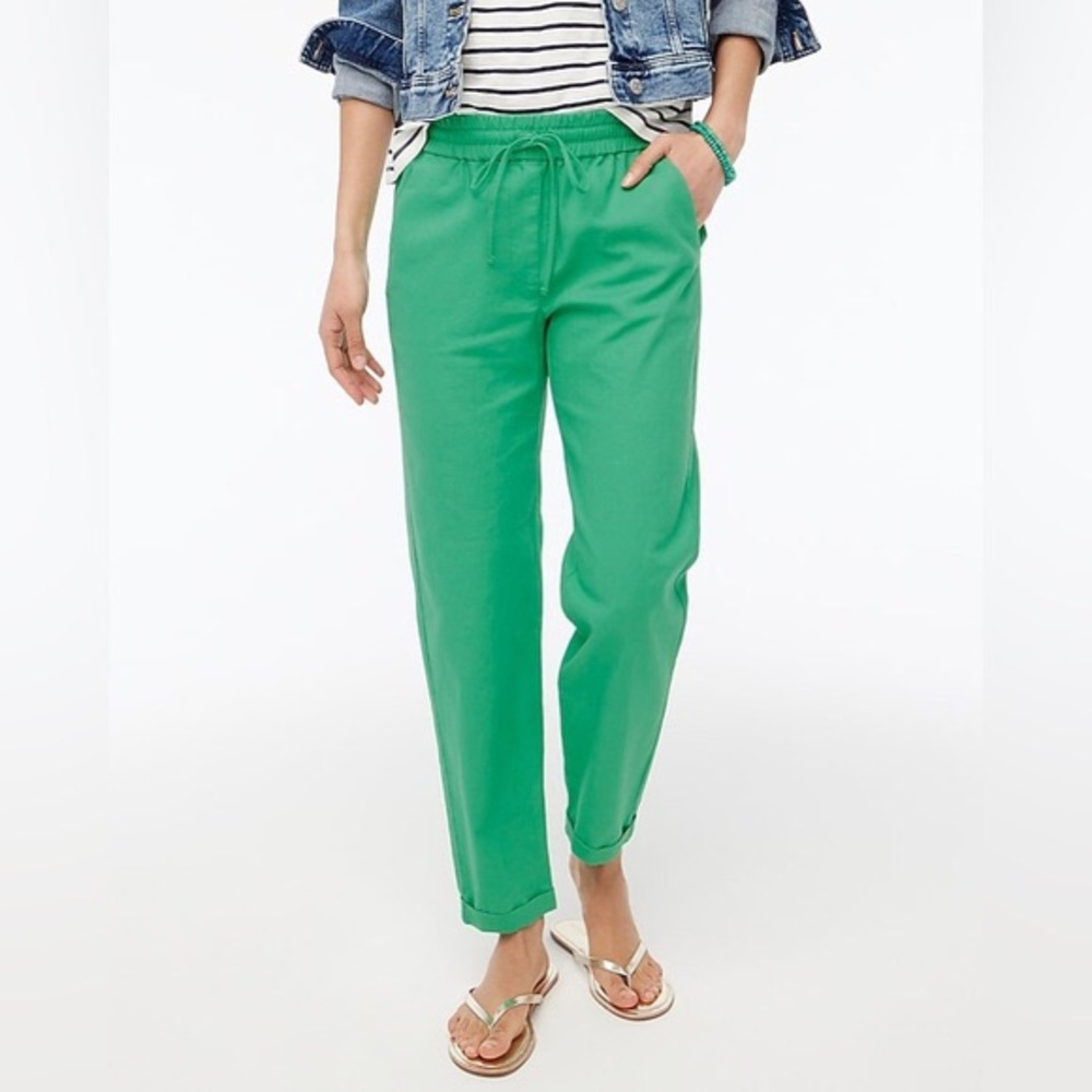 J Crew Linen-cotton blend drawstring pant, green, size 2